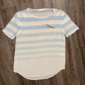 Equipment • Silk Striped Airplane Graphic Tee/Blouse